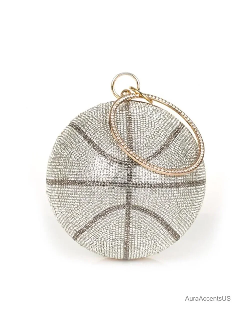 Basketball Shaped Rhinestone Evening Clutch Purse, Crystal Crossbody Bag Party